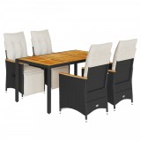 Cumpara ieftin Set bistro de gradina cu perne, 5 piese, negru, poliratan