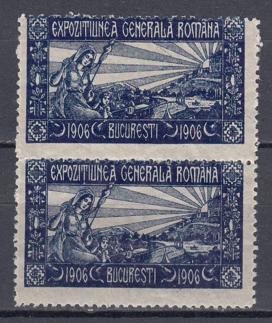 1906 EXPOZITIUNEA GENERALA BUCURESTI PERECHE VINIETE CULOAREA ALBASTRU MNH