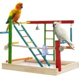 Jucarie din lemn Navaris pentru papagali, 2 niveluri, 35x25x28 cm, NAV0000273S001C