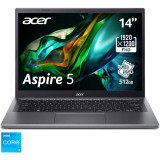 Laptop Acer Aspire 5 A514-56 cu procesor Intel&reg; Core&trade; i3-1315U pana la 4.5 GHz, 14, WUXGA, 8GB DDR5, 512GB SSD, Intel&reg; UHD Graphics, No OS, Iron