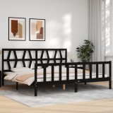 Cumpara ieftin Cadru pat cu tăblie 200x200 cm, negru, lemn masiv