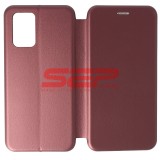 Husă Flip Round OPPO A74 4G, Piele Ecologică, Roșu Vin - Protecție Premium
