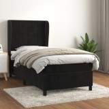 Cumpara ieftin Pat box spring cu saltea, negru, 90x200 cm, catifea