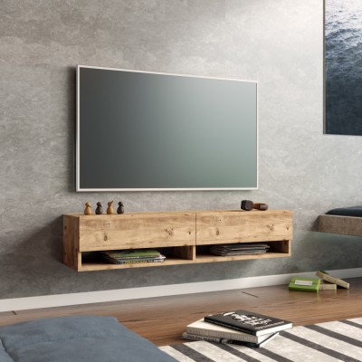 Fernsehtisch Laitila mit 2 Ablagef&amp;auml;chern 140 x 31,5 x 29,5 cm Eiche rustikal [en.casa] HausGarden Leisure foto