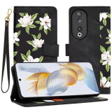 Cumpara ieftin Husa Tip Carte Honor 90 cu Flip Magnetic Negru cu Flori TFC, Techsuit