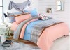 Lenjerie de pat matrimonial cu husa elastic pat si fata perna dreptunghiulara, Acuarela, bumbac mercerizat, multicolor