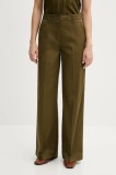 Sisley pantaloni culoarea verde, lat, high waist, 4ED4LE03G