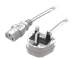 Cablu 3x1mm2 BS 1363 cu mufă IEC C13 mamă PVC 1m gri 3A