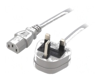 Cablu 3x1mm2 BS 1363 cu mufă IEC C13 mamă PVC 1m gri 3A foto