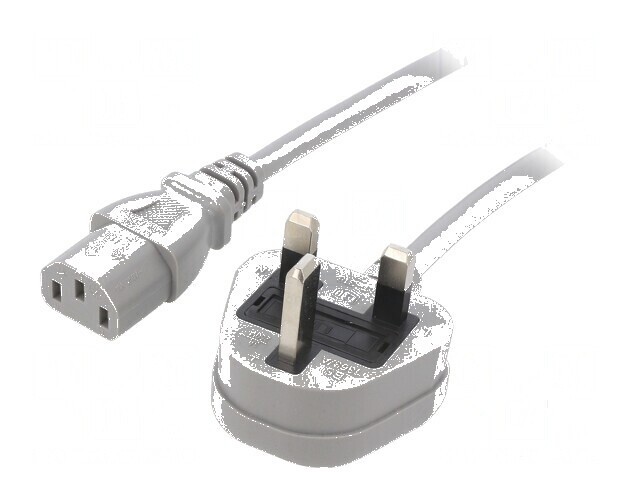 Cablu 3x1mm2 BS 1363 cu mufă IEC C13 mamă PVC 1m gri 3A