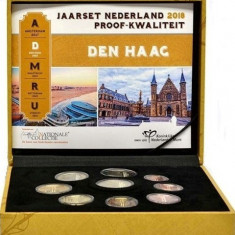 OLANDA 2018 - Set Euro 1cent -2 euro + 2 Euro parțial placat cu aur ”Haga”PROOF