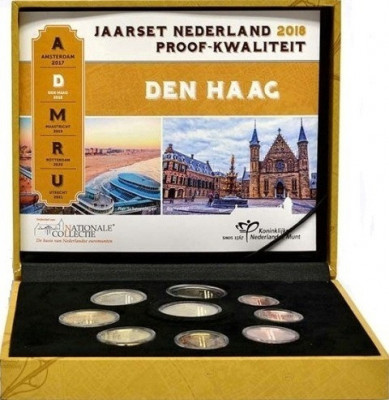 OLANDA 2018 - Set Euro 1cent -2 euro + 2 Euro parțial placat cu aur &amp;rdquo;Haga&amp;rdquo;PROOF foto