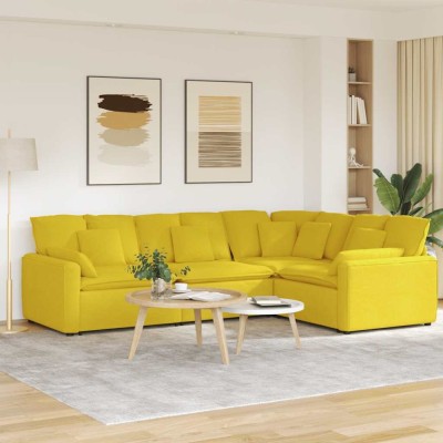 vidaXL Canapea modulară cu perne, galben deschis, textil foto