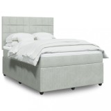 Gossi pat box spring cu saltea, gri deschis, 140x190 cm, catifea