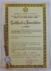 CERTIFICAT DE INVENTATOR , ACORDAT LA 27 IULIE 1987 foto