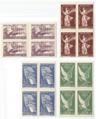 Romania, LP 208/1947, Pacea, blocuri de 4, eroare, MNH foto