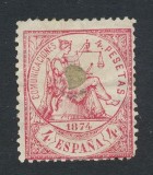 Spain 1874 Hispania 4 Peseta Mi.143 PUNCH HOLE used telegraphic cancels AM.432