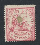 Spain 1874 Hispania 4 Peseta Mi.143 PUNCH HOLE used telegraphic cancels AM.432, Stampilat