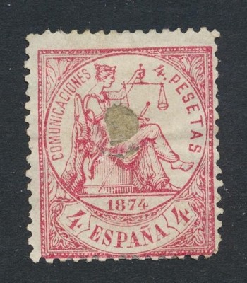Spain 1874 Hispania 4 Peseta Mi.143 PUNCH HOLE used telegraphic cancels AM.432 foto