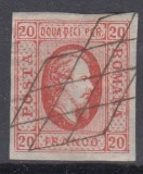 ROMANIA 1865 LP 17 CUZA EFIGIA DOMNITORULUI IN OVAL 20 PARALE ROSU POINCON STAMPILA GRATAR