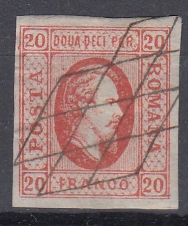 ROMANIA 1865 LP 17 A.I.CUZA EFIGIA DOMNITORULUI IN OVAL 20 PARALE ROSU POINCON STAMPILA GRATAR