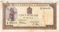 Bancnota uzata 500 lei 22 VII 1941 iulie filigran orizontal foto