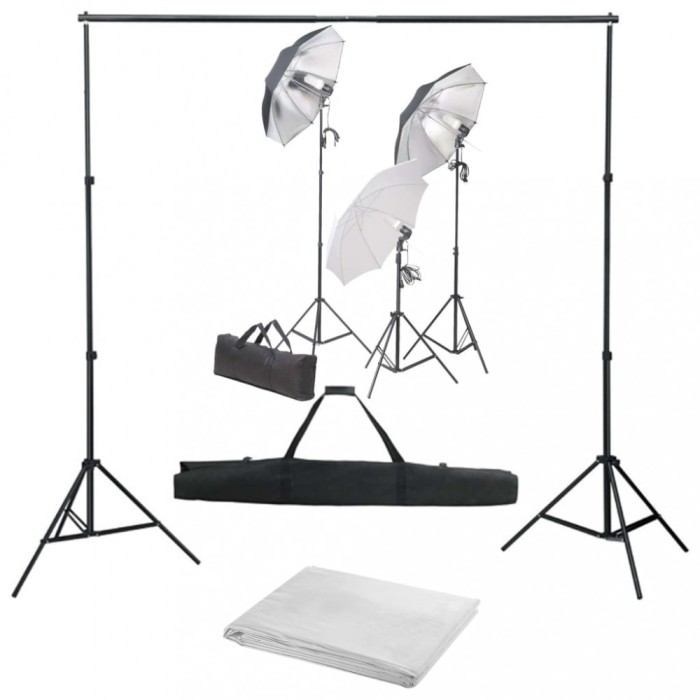 vidaXL Kit studio foto cu set de lumini și fundal 3055122