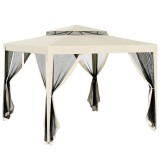 Outsunny Foisor de Gradina cu Plasa de Tantari, Foisor 3x3 m cu Acoperis Dublu si Cadru din Metal, Bej