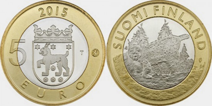 Finlanda moneda comemorativa 5 euro 2015 - Natura nordica Lynx - UNC