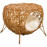 PawHut Cușcă pentru pisică pat pentru pisică cuție pentru pisică casă de pisică din răchită cu pernă groasă &Oslash; 40 x 32 cm maro deschis | Aosom Romania