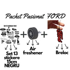 Set Cadou Pasionati Ford , 13 Stickere Personalizate, Breloc 3D E i Air Freshener Roata 3D