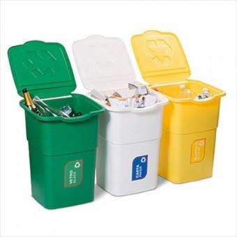 Set 3 pubele pentru colectarea selectiva a deseurilor, 50 litri, Strend Pro ECO, culori verde, galben si alb