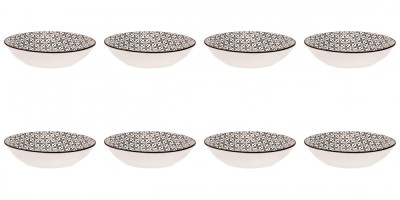 Set farfurii 8 piese din Portelan pentru Supa, Bej cu Model Negru, diametru 20 cm foto