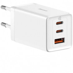 Incarcator, Baseus, 2xUSB-C + USB, 65W, alb