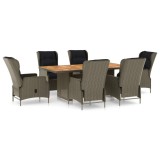 vidaXL Set mobilier de exterior cu perne, 7 piese, maro, poliratan