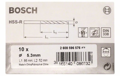 Bosch Set 10 burghie pentru metal HSS-R, DIN338, 5.3x52x86mm ProAdvanced PowerfulTools foto