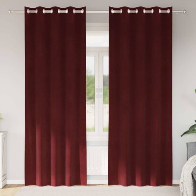 vidaXL Draperii opace cu ocheți, 2 buc., bordo, catifea foto