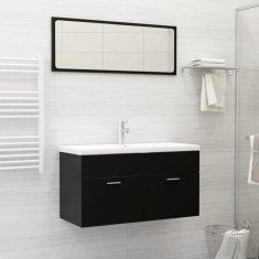 vidaXL Set mobilier de baie, negru, lemn prelucrat foto