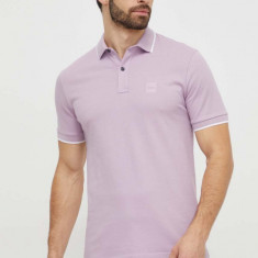 BOSS Orange tricou polo bărbați, culoarea violet, uni 50507699