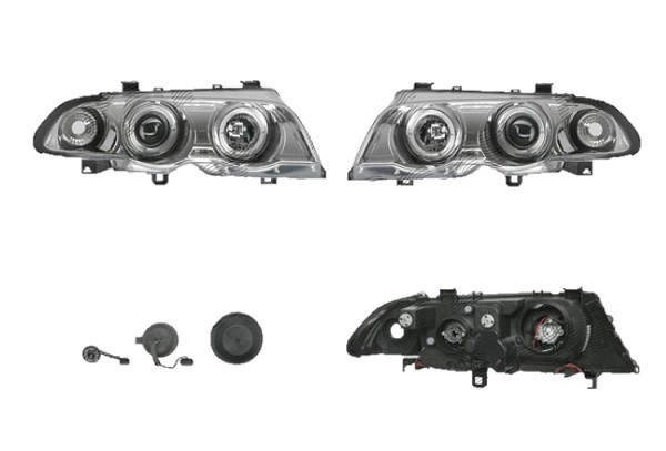 Set faruri tuning BMW Seria 3 (E46), Sedan/Combi, 06.1998-09.2001, model COMBI, SEDAN, Taiwan, partea stanga+dreapta, cu lumina parcare fibra optica;