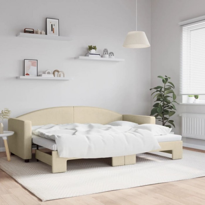 vidaXL Pat de zi cu extensie, crem, 80x200 cm, textil 3197187
