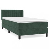 Cumpara ieftin Pat box spring cu saltea, verde inchis, 80x200 cm, catifea