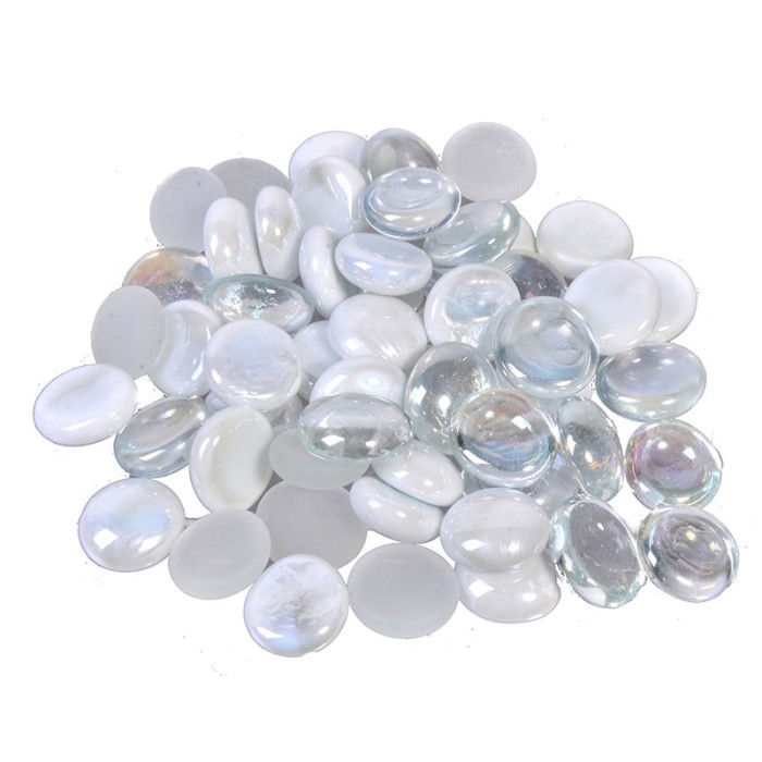 Set pietre decorative, sticla transparenta, 340 gr, Alb/Argintiu