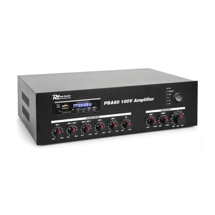 Power Dynamics PBA60, amplificator 100 V, 60 W, port usb / sd, mp3, bluetooth Power Dynamics PBA60, amplificator 100 V, 60 W, port usb / sd, mp3, bluetooth