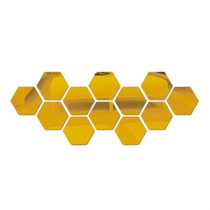 Set 12 stickere perete，BOMSTOM, Stil oglinda, Hexagon, 126x110x63 mm, Auriu