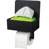 Cumpara ieftin Suport metalic pentru hartie igienica cu cutie depozitare servetele, culoare Neagra