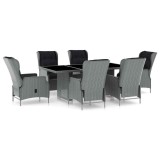 Cumpara ieftin Set mobilier exterior cu perne, 7 piese, gri deschis, poliratan
