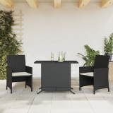 Gossi set bistro cu perne, 3 piese, negru, poliratan