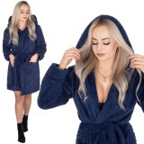 Halat de baie pentru femei pana la genunchi, cu gluga, marimea S/M, albastru marin Household NewTrend