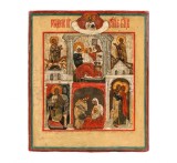Icoană Nașterea Maicii Domnului, școală rusească, sec. XVIII, 32x27.5cm, tempera și foiță aur